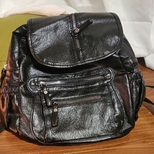 Stylish Black Faux Leather Backpack